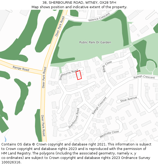 38, SHERBOURNE ROAD, WITNEY, OX28 5FH: Location map and indicative extent of plot