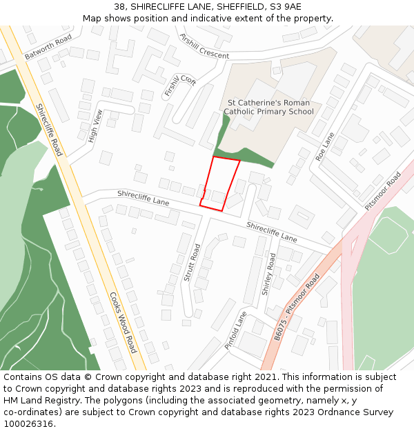 38, SHIRECLIFFE LANE, SHEFFIELD, S3 9AE: Location map and indicative extent of plot