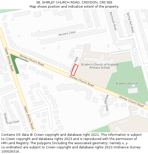 38, SHIRLEY CHURCH ROAD, CROYDON, CR0 5EE: Location map and indicative extent of plot