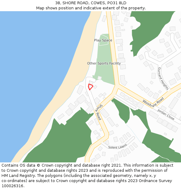 38, SHORE ROAD, COWES, PO31 8LD: Location map and indicative extent of plot