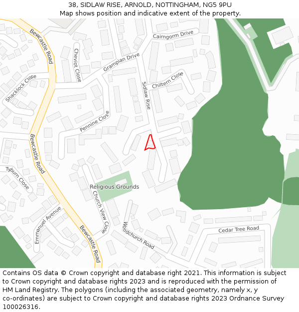 38, SIDLAW RISE, ARNOLD, NOTTINGHAM, NG5 9PU: Location map and indicative extent of plot