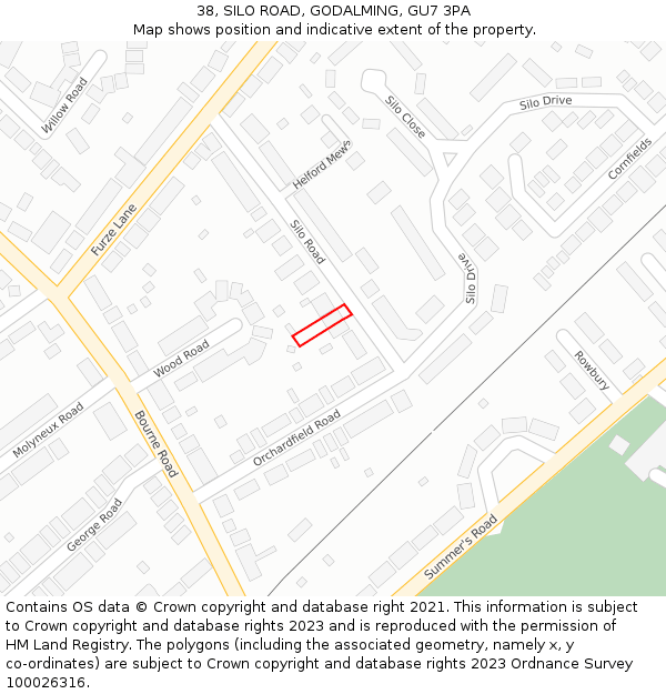 38, SILO ROAD, GODALMING, GU7 3PA: Location map and indicative extent of plot