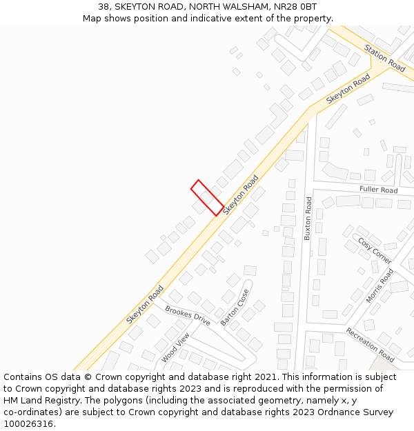 38, SKEYTON ROAD, NORTH WALSHAM, NR28 0BT: Location map and indicative extent of plot
