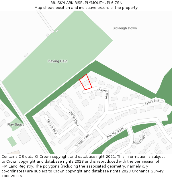 38, SKYLARK RISE, PLYMOUTH, PL6 7SN: Location map and indicative extent of plot