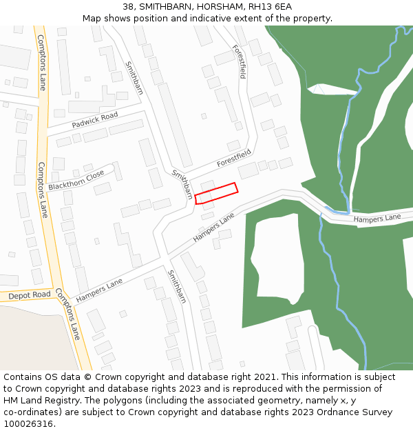 38, SMITHBARN, HORSHAM, RH13 6EA: Location map and indicative extent of plot