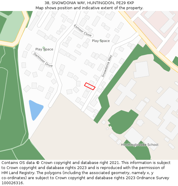 38, SNOWDONIA WAY, HUNTINGDON, PE29 6XP: Location map and indicative extent of plot