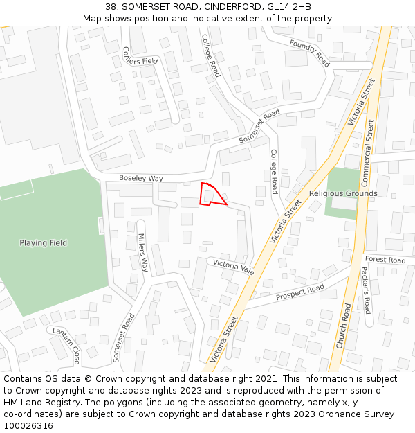 38, SOMERSET ROAD, CINDERFORD, GL14 2HB: Location map and indicative extent of plot