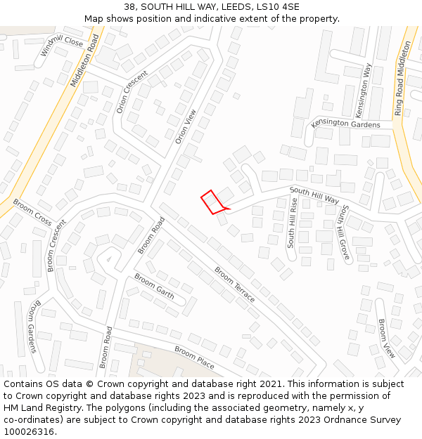 38, SOUTH HILL WAY, LEEDS, LS10 4SE: Location map and indicative extent of plot