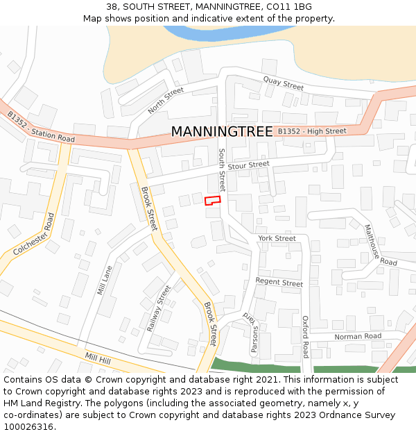 38, SOUTH STREET, MANNINGTREE, CO11 1BG: Location map and indicative extent of plot