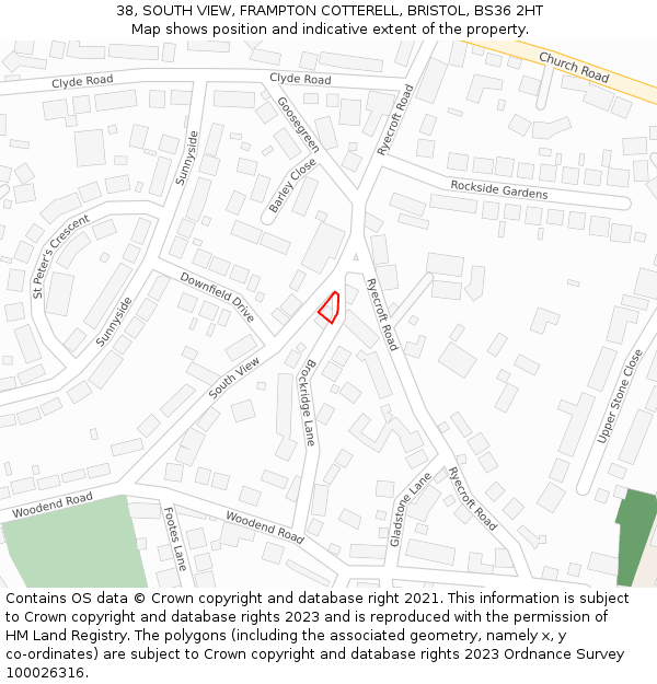 38, SOUTH VIEW, FRAMPTON COTTERELL, BRISTOL, BS36 2HT: Location map and indicative extent of plot