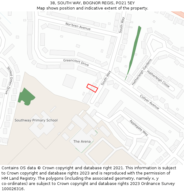 38, SOUTH WAY, BOGNOR REGIS, PO21 5EY: Location map and indicative extent of plot