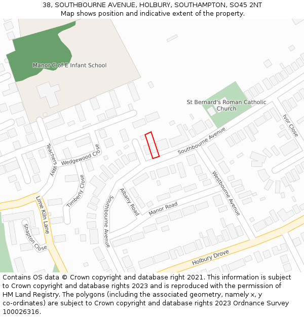 38, SOUTHBOURNE AVENUE, HOLBURY, SOUTHAMPTON, SO45 2NT: Location map and indicative extent of plot