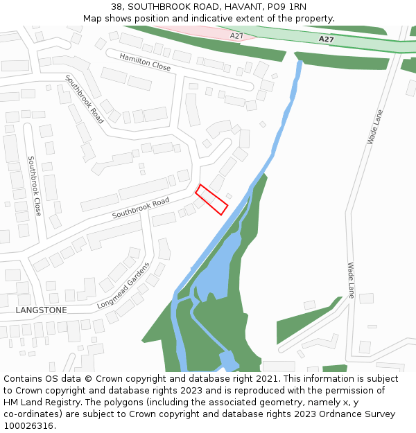 38, SOUTHBROOK ROAD, HAVANT, PO9 1RN: Location map and indicative extent of plot