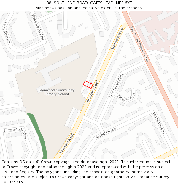 38, SOUTHEND ROAD, GATESHEAD, NE9 6XT: Location map and indicative extent of plot