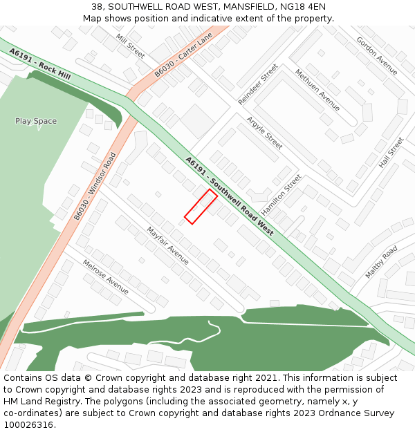 38, SOUTHWELL ROAD WEST, MANSFIELD, NG18 4EN: Location map and indicative extent of plot