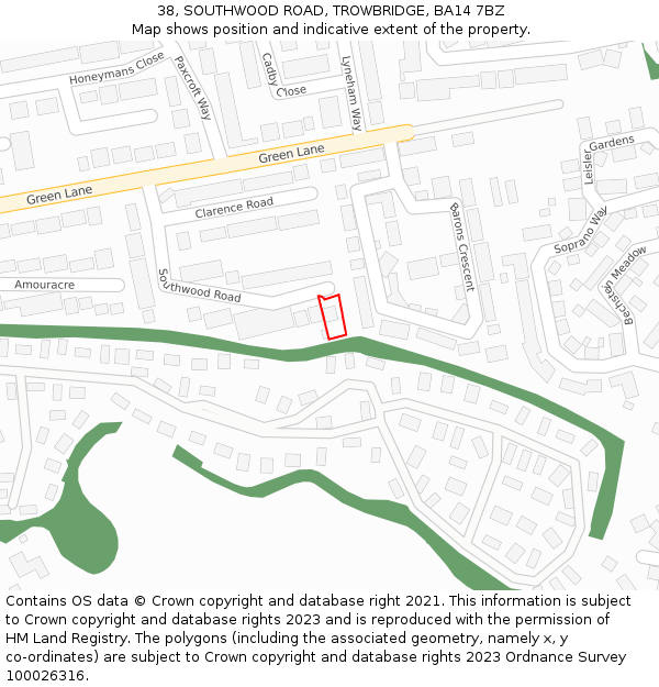 38, SOUTHWOOD ROAD, TROWBRIDGE, BA14 7BZ: Location map and indicative extent of plot