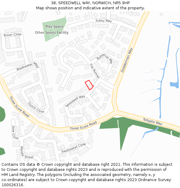 38, SPEEDWELL WAY, NORWICH, NR5 9HP: Location map and indicative extent of plot