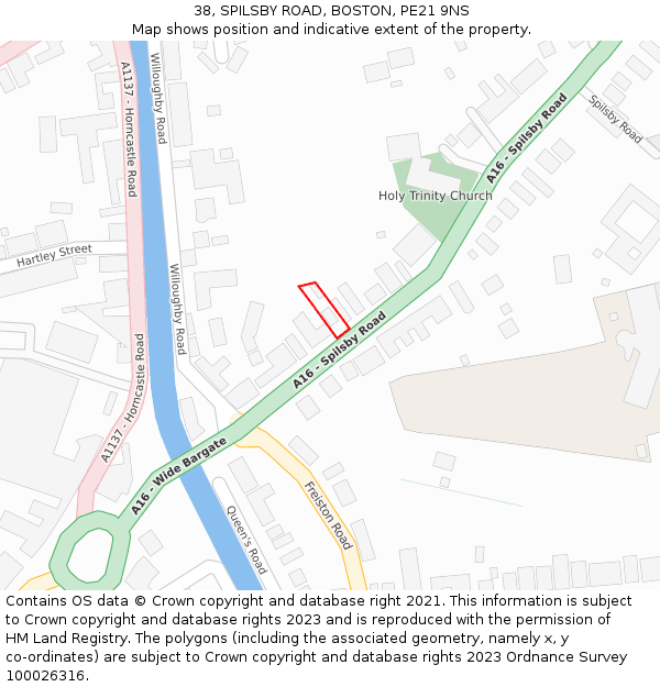 38, SPILSBY ROAD, BOSTON, PE21 9NS: Location map and indicative extent of plot