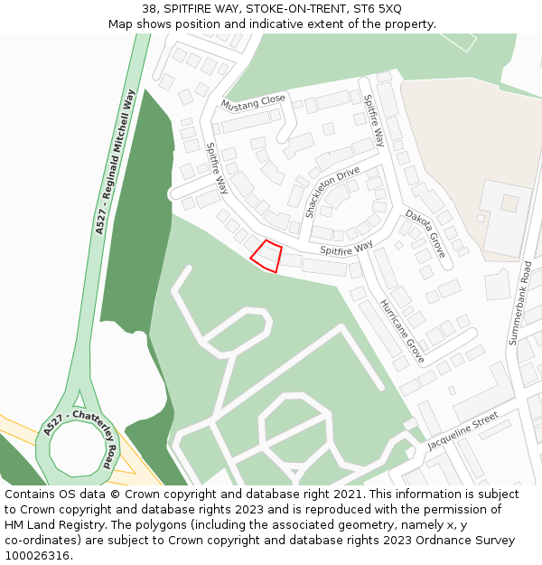 38, SPITFIRE WAY, STOKE-ON-TRENT, ST6 5XQ: Location map and indicative extent of plot