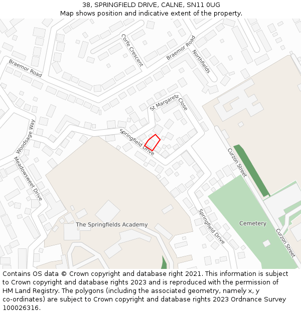 38, SPRINGFIELD DRIVE, CALNE, SN11 0UG: Location map and indicative extent of plot