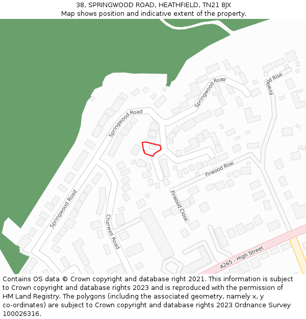 38, SPRINGWOOD ROAD, HEATHFIELD, TN21 8JX: Location map and indicative extent of plot