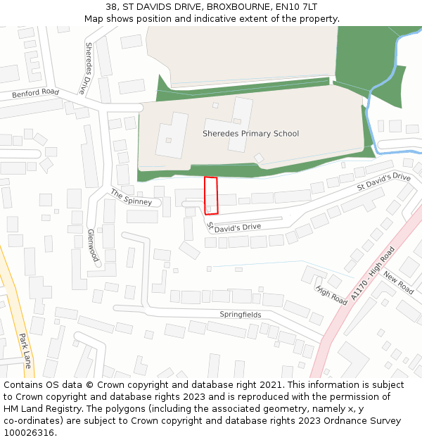 38, ST DAVIDS DRIVE, BROXBOURNE, EN10 7LT: Location map and indicative extent of plot