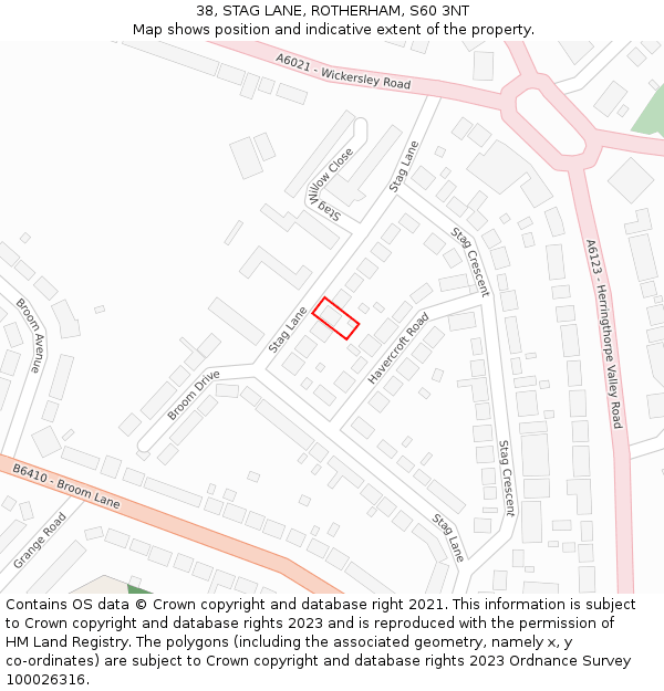 38, STAG LANE, ROTHERHAM, S60 3NT: Location map and indicative extent of plot