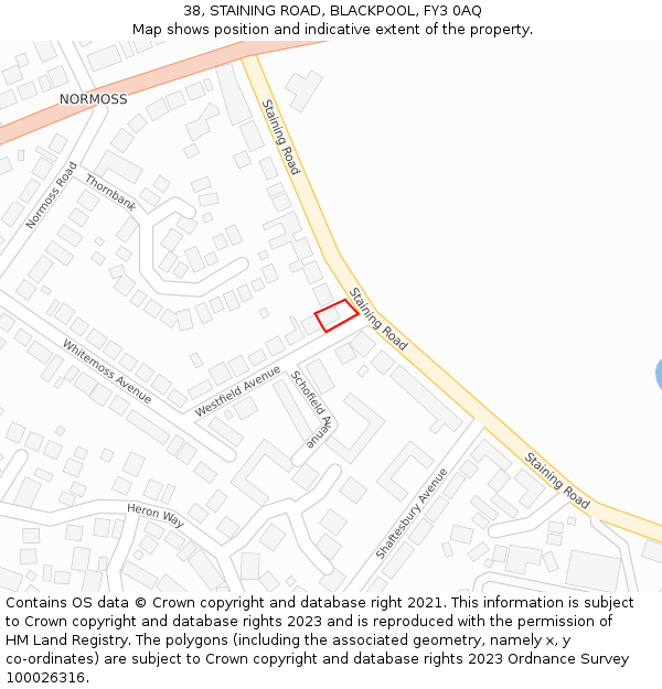 38, STAINING ROAD, BLACKPOOL, FY3 0AQ: Location map and indicative extent of plot