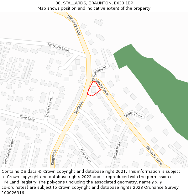 38, STALLARDS, BRAUNTON, EX33 1BP: Location map and indicative extent of plot