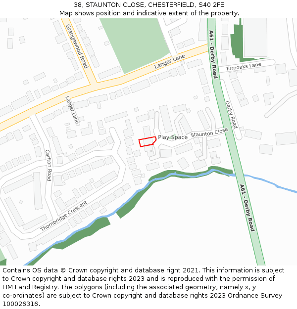 38, STAUNTON CLOSE, CHESTERFIELD, S40 2FE: Location map and indicative extent of plot