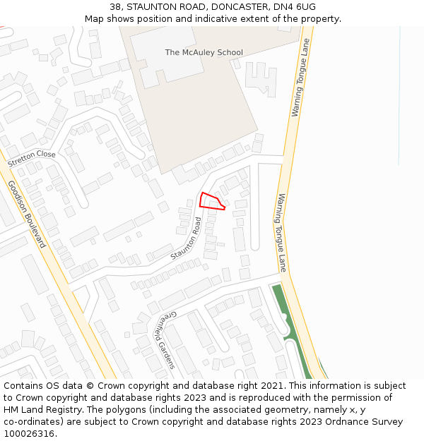 38, STAUNTON ROAD, DONCASTER, DN4 6UG: Location map and indicative extent of plot