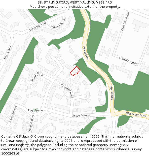 38, STIRLING ROAD, WEST MALLING, ME19 4RD: Location map and indicative extent of plot