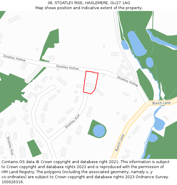 38, STOATLEY RISE, HASLEMERE, GU27 1AG: Location map and indicative extent of plot