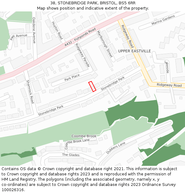 38, STONEBRIDGE PARK, BRISTOL, BS5 6RR: Location map and indicative extent of plot