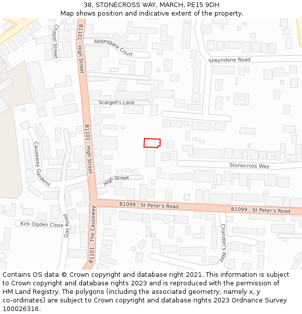 38, STONECROSS WAY, MARCH, PE15 9DH: Location map and indicative extent of plot