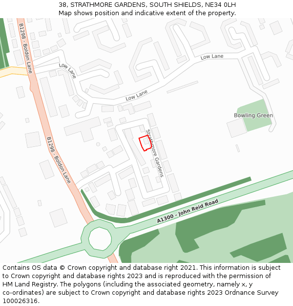 38, STRATHMORE GARDENS, SOUTH SHIELDS, NE34 0LH: Location map and indicative extent of plot