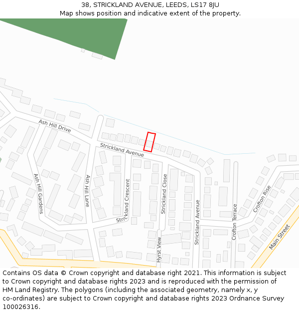 38, STRICKLAND AVENUE, LEEDS, LS17 8JU: Location map and indicative extent of plot