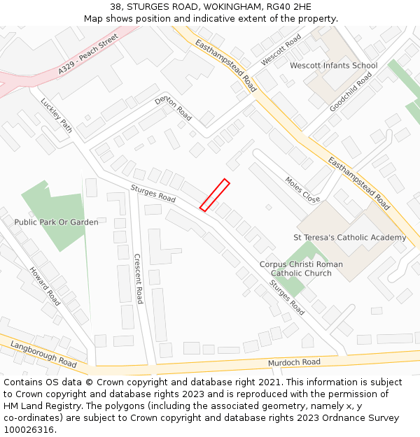 38, STURGES ROAD, WOKINGHAM, RG40 2HE: Location map and indicative extent of plot