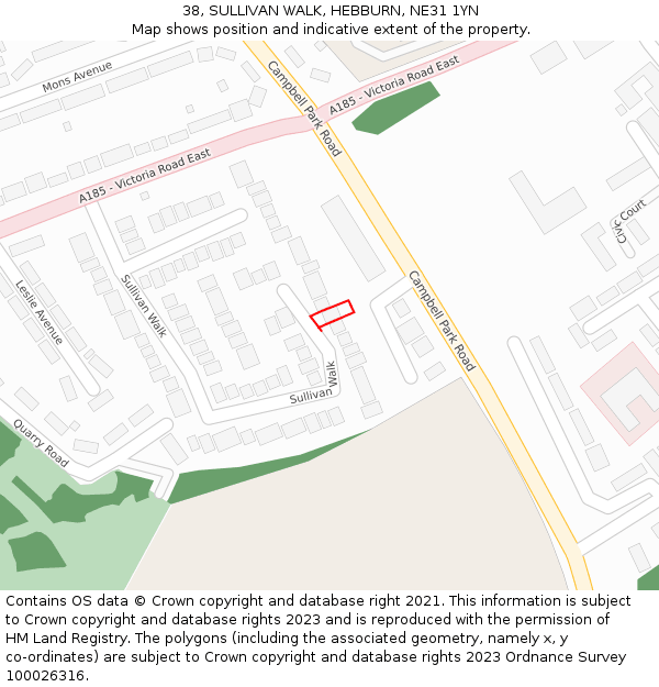 38, SULLIVAN WALK, HEBBURN, NE31 1YN: Location map and indicative extent of plot