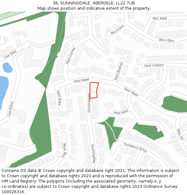 38, SUNNINGDALE, ABERGELE, LL22 7UB: Location map and indicative extent of plot