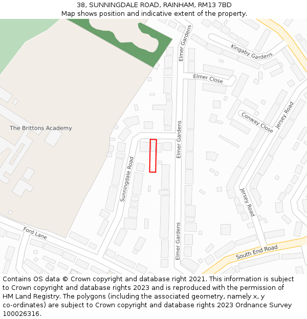 38, SUNNINGDALE ROAD, RAINHAM, RM13 7BD: Location map and indicative extent of plot
