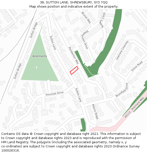 38, SUTTON LANE, SHREWSBURY, SY3 7QQ: Location map and indicative extent of plot