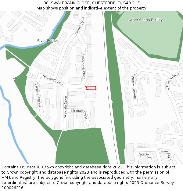 38, SWALEBANK CLOSE, CHESTERFIELD, S40 2US: Location map and indicative extent of plot