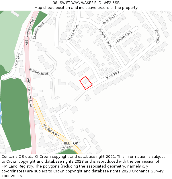 38, SWIFT WAY, WAKEFIELD, WF2 6SR: Location map and indicative extent of plot