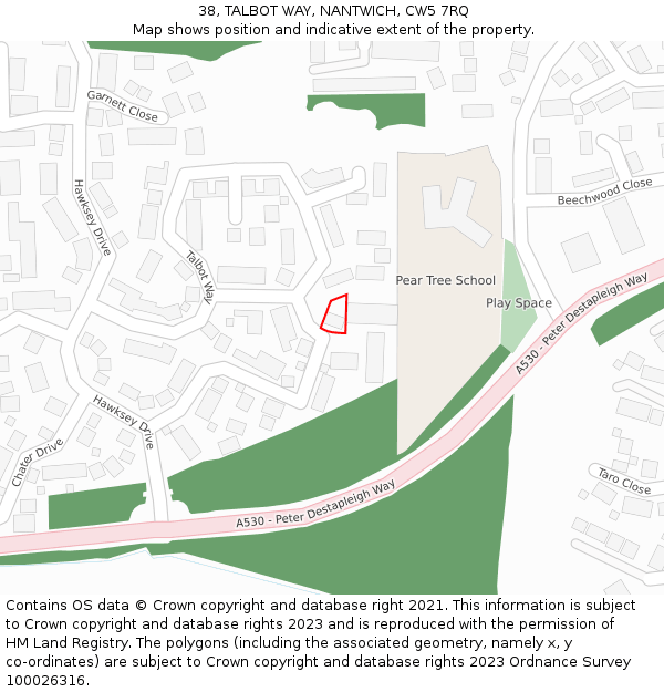 38, TALBOT WAY, NANTWICH, CW5 7RQ: Location map and indicative extent of plot