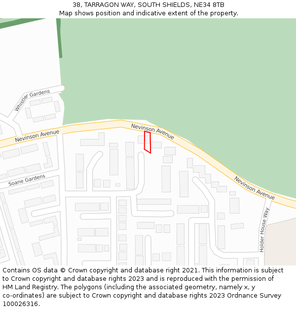 38, TARRAGON WAY, SOUTH SHIELDS, NE34 8TB: Location map and indicative extent of plot