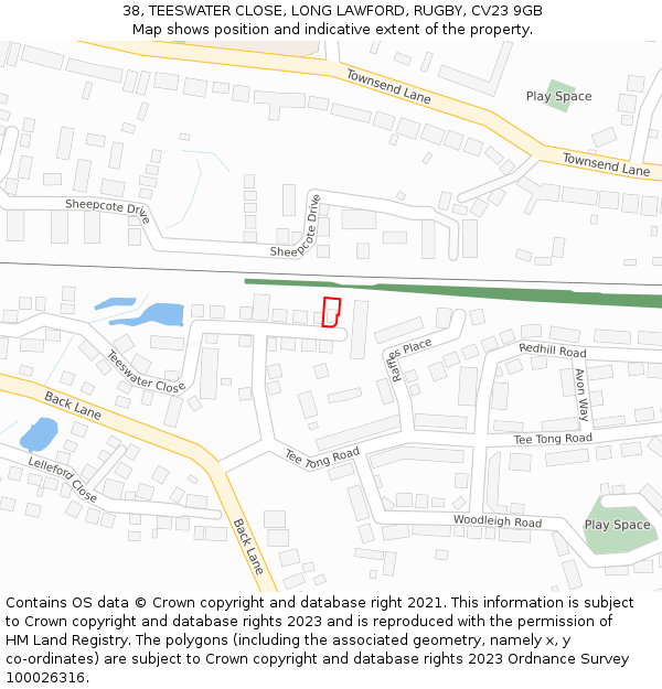 38, TEESWATER CLOSE, LONG LAWFORD, RUGBY, CV23 9GB: Location map and indicative extent of plot