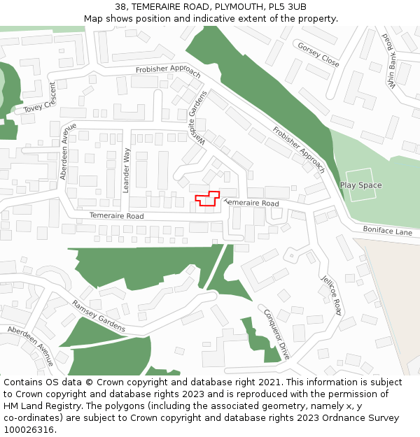 38, TEMERAIRE ROAD, PLYMOUTH, PL5 3UB: Location map and indicative extent of plot