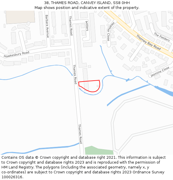 38, THAMES ROAD, CANVEY ISLAND, SS8 0HH: Location map and indicative extent of plot