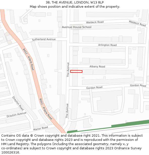 38, THE AVENUE, LONDON, W13 8LP: Location map and indicative extent of plot